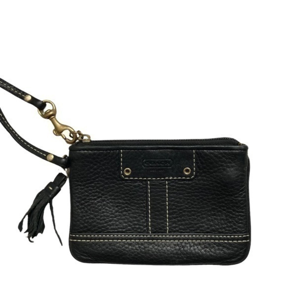 Coach black leather wristlet bag